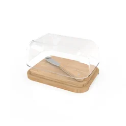 Beurrier verre bambou avec couteau Pebbly