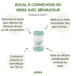 Bocal à cornichons en verre avec séparateur silicone 900 ml Pebbly