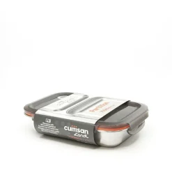 Boite de conservation rectangulaire compartimentée en inox 700 ml compatible micro-ondes Cuitisan