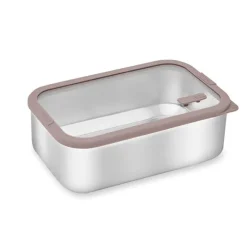 Boîte de conservation rectangulaire en inox avec couvercle en verre 1,65 L compatible micro-ondes Mathon