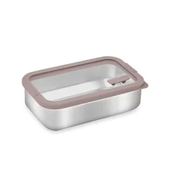 Boîte de conservation rectangulaire en inox avec couvercle en verre 700 ml compatible micro-ondes Mathon