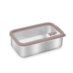 Boîte de conservation rectangulaire en inox avec couvercle en verre 1 L compatible micro-ondes Mathon