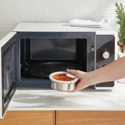 Boîte de conservation ronde en inox avec couvercle en verre 450 ml compatible micro-ondes Mathon