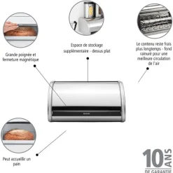 Boîte à pain Medium avec couvercle coulissant gris acier Brabantia