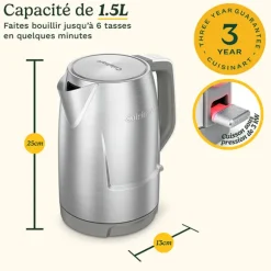 Bouilloire électrique en inox sans fil 1,5 L 3000 W Core Collection JK1600E Cuisinart