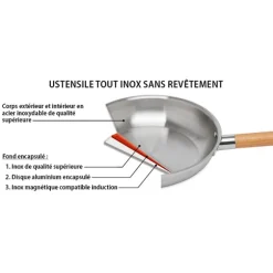 Casserole inox manche bois Natural’Inox 18 cm Mathon