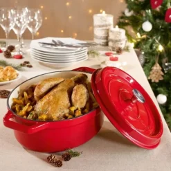 Cocotte en fonte ovale 33 cm 6 L rouge Mathon