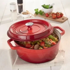 Cocotte en fonte ronde 28 cm 5,6 L rouge Mathon