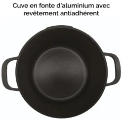 Cocotte légère ronde en fonte d'aluminium 24 cm 4,5 L coloris noir Mathon