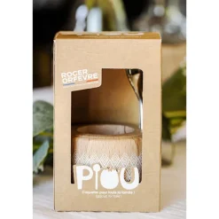 Coffret coquetier et cuillère Piou Plume hêtre naturel Roger Orfèvre