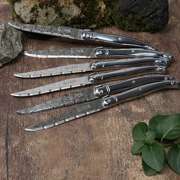 Coffret 6 couteaux Laguiole tout inox Damas Jean Dubost