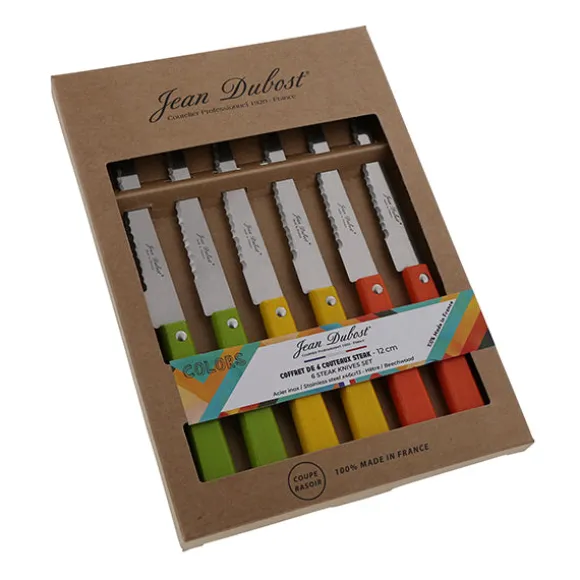 Coffret de 6 couteaux steak en bois de hêtre Tradition Colors Jean Dubost