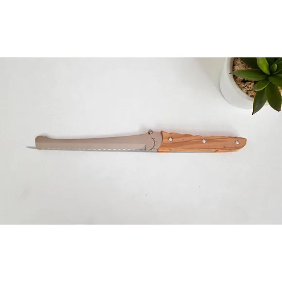 Couteau à pain Croco manche bois d’olivier 32,6 cm Roger Orfèvre