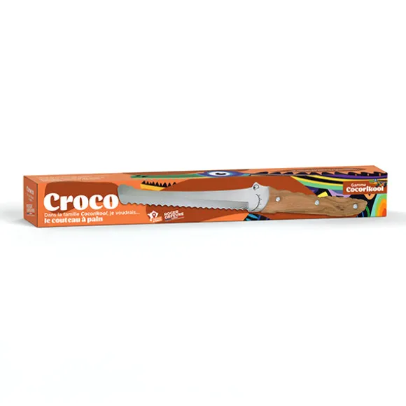 Couteau à pain Croco manche bois d’olivier 32,6 cm Roger Orfèvre