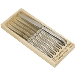 6 couteaux Laguiole tout inox et coffret bois Jean Dubost