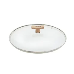 Couvercle verre 32 cm bouton bois de hêtre De Buyer