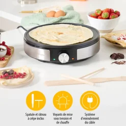 Crêpière électrique 30 cm avec thermostat 1200 W grise BP-2638 Tristar
