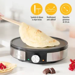 Crêpière électrique 30 cm avec thermostat 1200 W grise BP-2638 Tristar