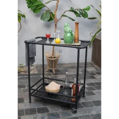 Desserte de jardin à roulettes en métal noir Livoo
