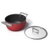 Faitout bas aluminium antiadhésif 24 cm rouge mat avec couvercle verre trempé Smeg