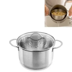 Faitout multifonction cuiseur vapeur et cuit pâtes avec panier passoire rotatif en inox et couvercle en verre 24 cm 6,7 L Mathon