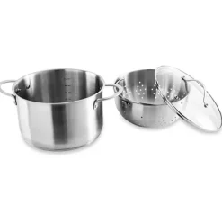 Faitout multifonction cuiseur vapeur et cuit pâtes avec panier passoire rotatif en inox et couvercle en verre 24 cm 6,7 L Mathon