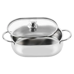 Faitout ovale Superchef 30 cm avec couvercle en verre et grille Inoxriv