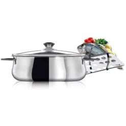 Faitout ovale Superchef 30 cm avec couvercle en verre et grille Inoxriv
