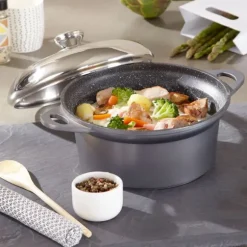 Faitout revêtement Dur comme la pierre avec couvercle 24 cm Mathon