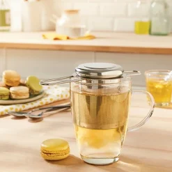 Infuseur à thé avec poignées pliables et support inox Mathon