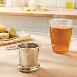 Infuseur à thé avec poignées pliables et support inox Mathon