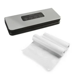 Lot appareil à emballer sous vide 37 cm blanc et 2 rouleaux de sachets