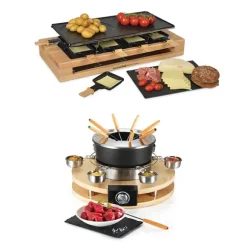 Lot appareil à raclette et appareil à fondue en bois Kitchen Chef Professional