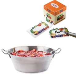 Lot Bassine à confiture 38 cm et 100 étiquettes autocollantes décor fruits