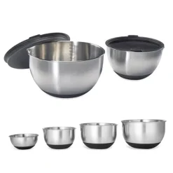 Lot 6 bols en inox gradués avec base silicone 10,5 à 24 cm Mathon