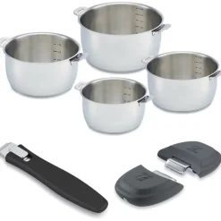 Lot 4 casseroles en inox 14, 16, 18 et 20 cm avec 2 anses amovibles grises Select et manche amovible noir Evolution Clickfix Beka