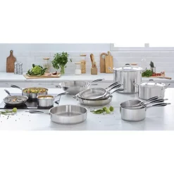 Lot 3 casseroles 16, 18 et 20 cm et 3 poêles 20, 24 et 28 cm tout inox Excell’Inox Mathon