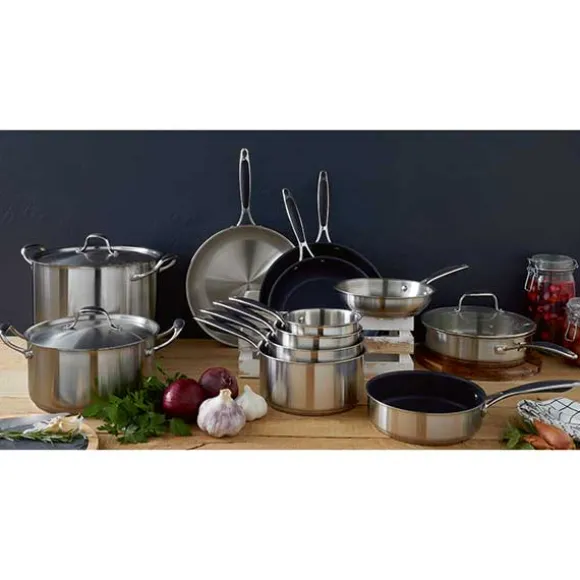 Lot 3 casseroles 16, 18 et 20 cm et 2 poêles 24 et 28 cm tout inox Excell'Inox Mathon