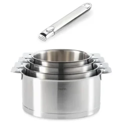 Lot 4 casseroles inox Strate 14, 16, 18 et 20 cm et manche amovible Cristel