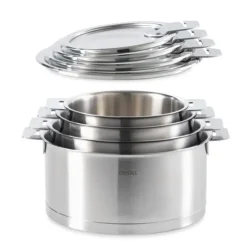 Lot 4 casseroles inox Strate sans manche 14, 16, 18 et 20 cm et 4 couvercles Cristel