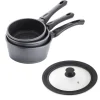 Lot 3 casseroles revêtement Dur comme la pierre 16, 18 et 20 cm et couvercle multidiamètre Mathon
