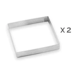 Lot 2 cercles à tarte perforés en inox carré 12 cm Mathon