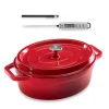 Lot cocotte en fonte ovale 33 cm et thermomètre digital de cuisine à sonde Mathon