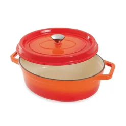 Lot cocotte en fonte ovale orange 33 cm 6 L et 2 gants anti-chaleur grand modèle (taille 10) Mathon