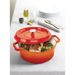 Lot cocotte en fonte ronde orange 28 cm 5,6 L et 2 gants anti-chaleur grand modèle (taille 10) Mathon