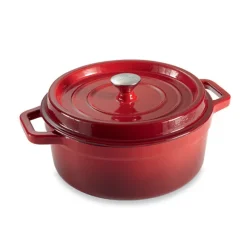 Lot cocotte en fonte ronde rouge 28 cm 5,6 L et 2 gants anti-chaleur grand modèle (taille 10) Mathon
