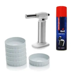 Lot 6 coupelles, chalumeau Elégance Ibili et recharge de gaz butane