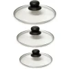 Lot 3 couvercles en verre cerclés inox 16, 18 et 20 cm