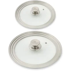 Lot 2 couvercles en verre et inox multidiamètre 16,18 et 20 cm et 24, 26 et 28 cm Mathon