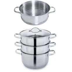 Lot cuiseur vapeur inox 2 paniers et panier vapeur supplémentaire 26 cm Mathon